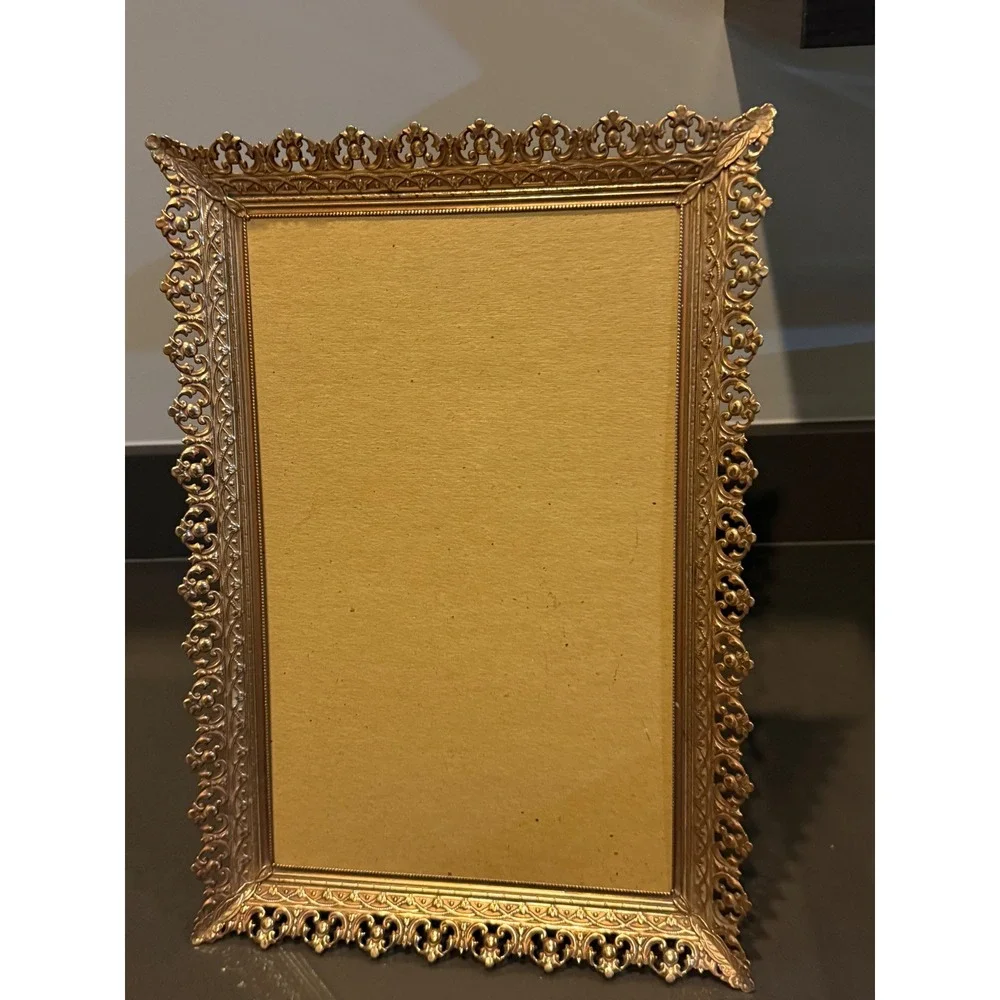 Vintage Ornate Gold Metal Filigree Picture Frame Hollywood Regency Victorian